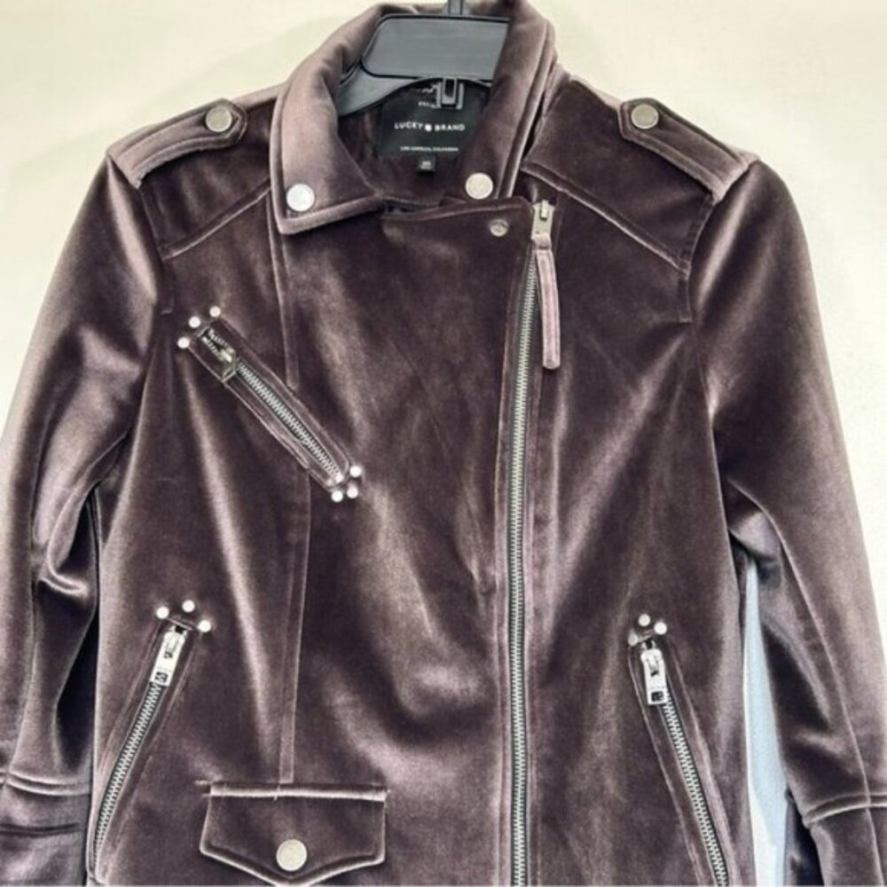 Lucky Brand NWOT- Purple Velvet Moto Jacket- Size X-Small - Picture 10 of 13